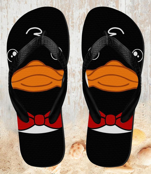 FA0340 Black Duck Tuxedo Cartoon Beach Slippers Sandals Flip Flops Unisex