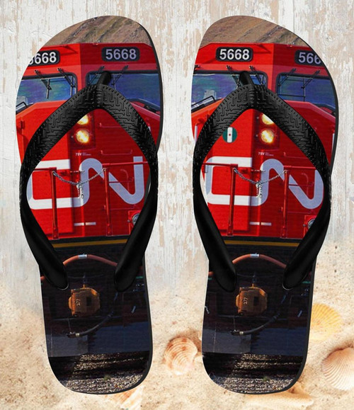 FA0347 Train Canadian National Railway Beach Slippers Sandals Flip Flops Unisex