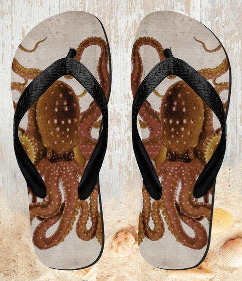 FA0352 Vintage Octopus Beach Slippers Sandals Flip Flops Unisex