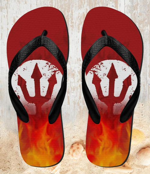 FA0353 Fire Red Devil Spear Symbol Beach Slippers Sandals Flip Flops Unisex
