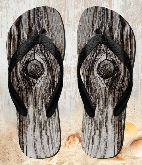 FA0365 Old Wood Bark Graphic Beach Slippers Sandals Flip Flops Unisex