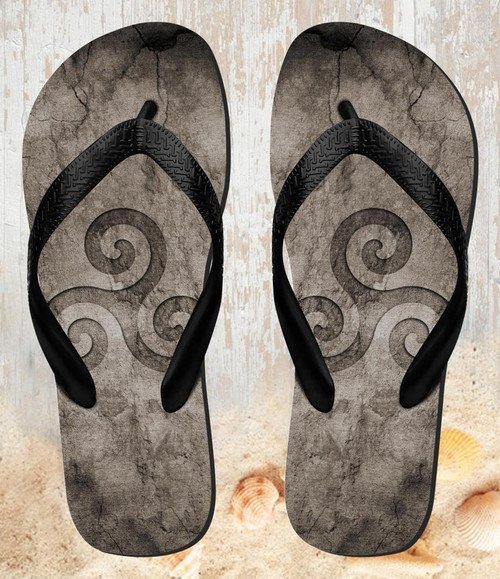 FA0382 Triskele Symbol Stone Texture Beach Slippers Sandals Flip Flops Unisex