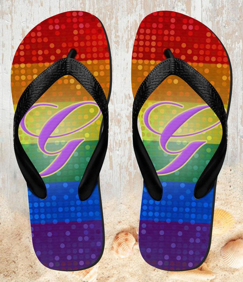 FA0387 Rainbow LGBT Gay Pride Flag Beach Slippers Sandals Flip Flops Unisex