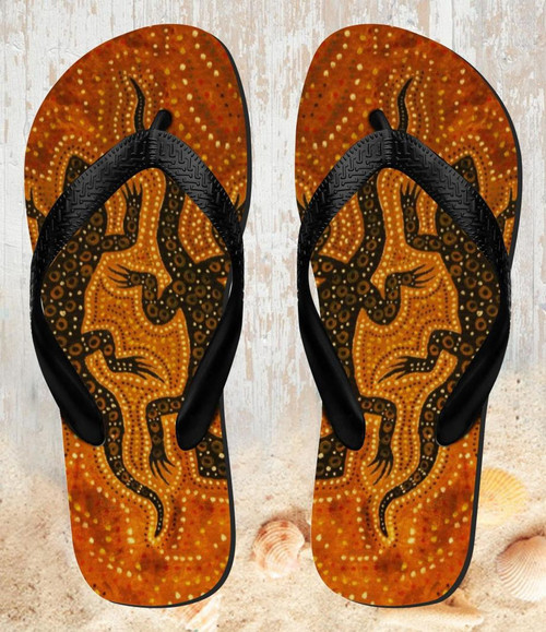 FA0389 Lizard Aboriginal Art Beach Slippers Sandals Flip Flops Unisex