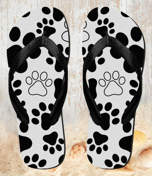 FA0390 Dog Paw Prints Beach Slippers Sandals Flip Flops Unisex