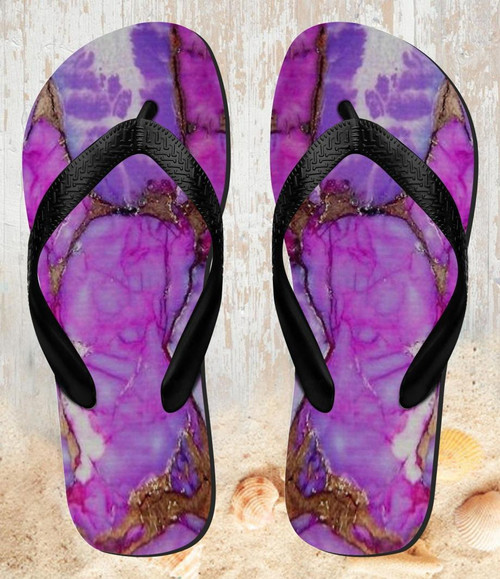 FA0392 Purple Turquoise Stone Beach Slippers Sandals Flip Flops Unisex
