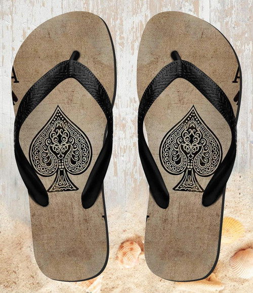FA0401 Vintage Spades Ace Card Beach Slippers Sandals Flip Flops Unisex