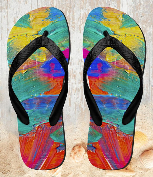 FA0407 Brush Stroke Painting Beach Slippers Sandals Flip Flops Unisex