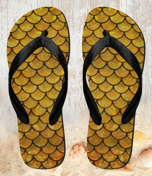 FA0411 Gold Fish Scale Beach Slippers Sandals Flip Flops Unisex