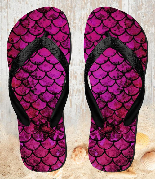 FA0443 Pink Mermaid Fish Scale Beach Slippers Sandals Flip Flops Unisex