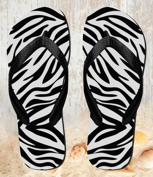 FA0447 Zebra Skin Texture Graphic Printed Beach Slippers Sandals Flip Flops Unisex