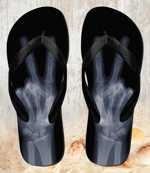 FA0461 X-ray Peace Sign Fingers Beach Slippers Sandals Flip Flops Unisex