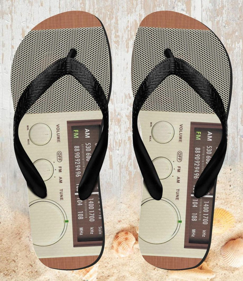 FA0471 FM AM Wooden Receiver Graphic Beach Slippers Sandals Flip Flops Unisex