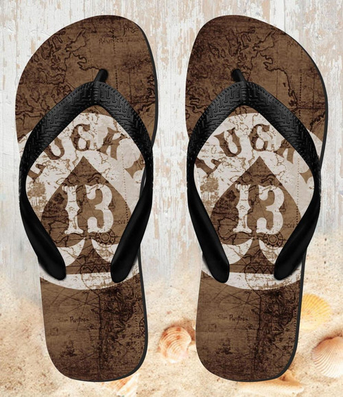 FA0479 Lucky 13 Old Map Beach Slippers Sandals Flip Flops Unisex