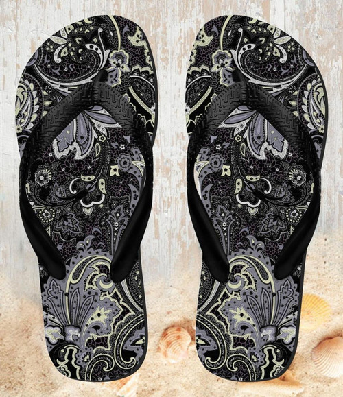 FA0506 Batik Flower Pattern Beach Slippers Sandals Flip Flops Unisex