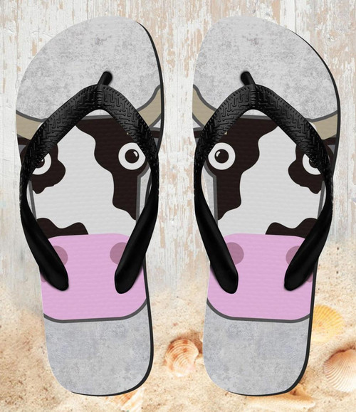 FA0510 Cow Cartoon Beach Slippers Sandals Flip Flops Unisex