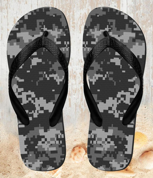 FA0520 Urban Black Camo Camouflage Beach Slippers Sandals Flip Flops Unisex