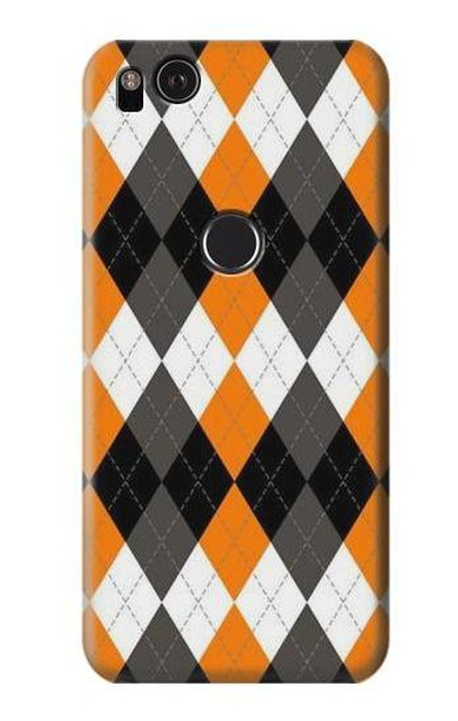 S3421 Black Orange White Argyle Plaid Case For Google Pixel 2