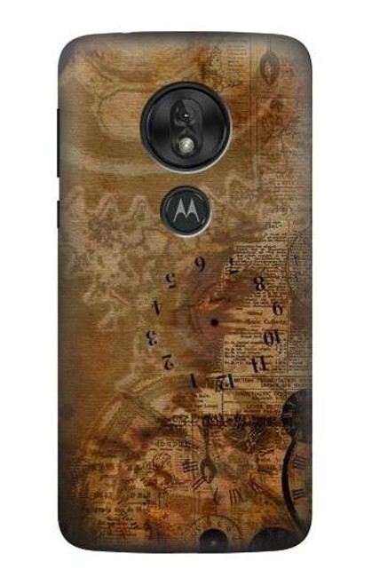 S3456 Vintage Paper Clock Steampunk Case For Motorola Moto G7 Power