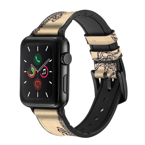 CA0038 Antique Dragon Leather & Silicone Smart Watch Band Strap For Apple Watch iWatch