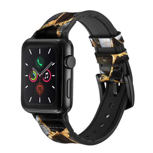 CA0720 Gold Marble Graphic Print Leather & Silicone Smart Watch Band Strap For Apple Watch iWatch