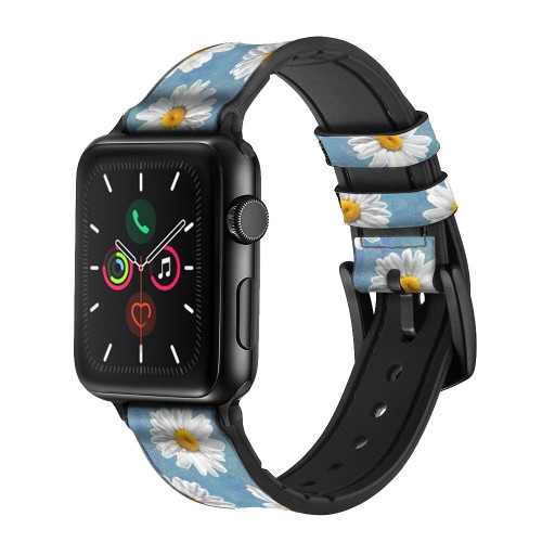 CA0751 Floral Daisy Leather & Silicone Smart Watch Band Strap For Apple Watch iWatch