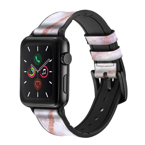 CA0777 Soft Pink Marble Graphic Print Leather & Silicone Smart Watch Band Strap For Apple Watch iWatch