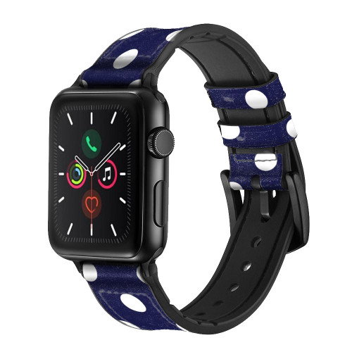 CA0817 Blue Polka Dot Leather & Silicone Smart Watch Band Strap For Apple Watch iWatch