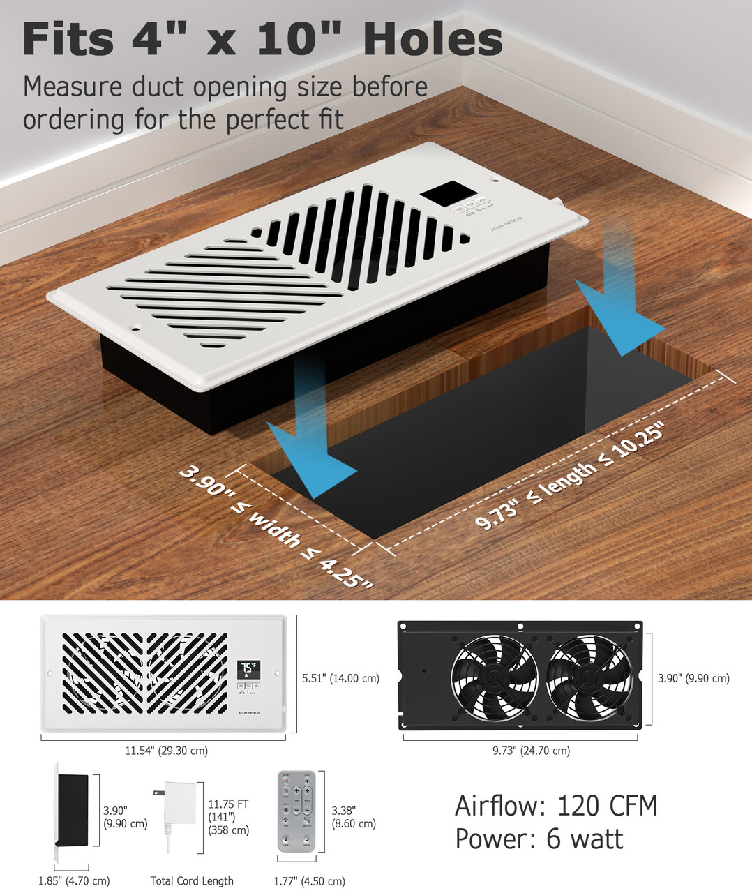 ATOM NEXUS AirBlaze Z4, Quiet Register Booster Fan with Thermostat