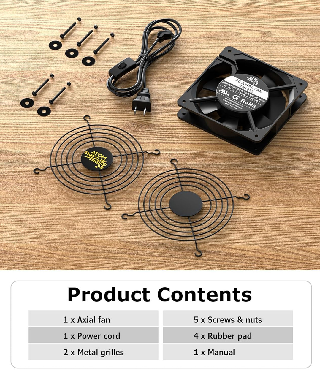 AC Axial Fan AN1225, 120V Computer Fan with AC Plug, Quiet