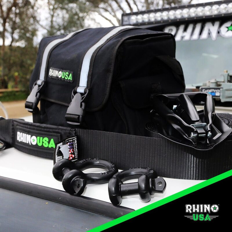 ntroducing the Rhino USA Ultimate Recovery Gear Storage Bag: the perfect solution for organizing and protecting your valuable recovery gear. This spacious and durable bag is designed to securely store all your essential recovery tools, including shackles, straps, gloves, and more.