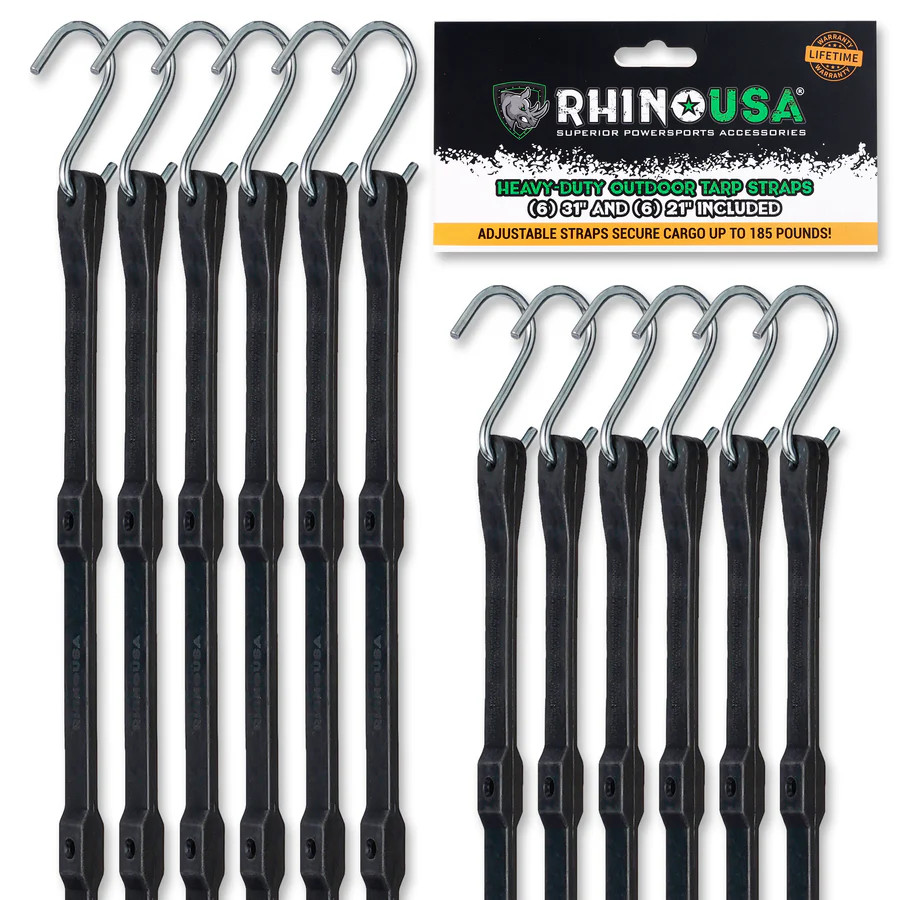Rhino USA Heavy Duty Tarp Straps - Set of 12
