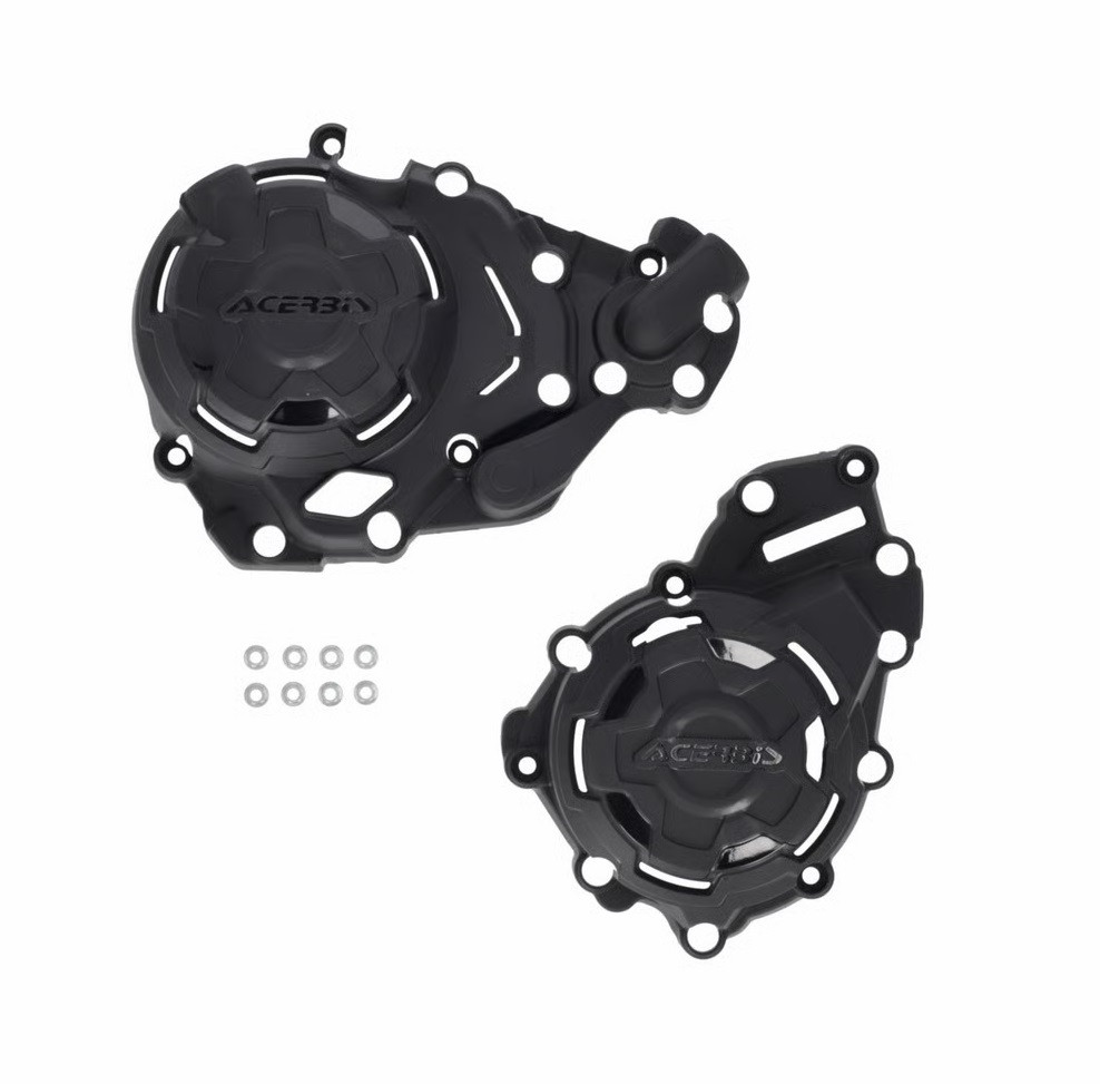 The Acerbis X-Power Kit motor crankcase and ignition/clutch covers protects wear from boots, impacts, dirt, mud, and other debris.