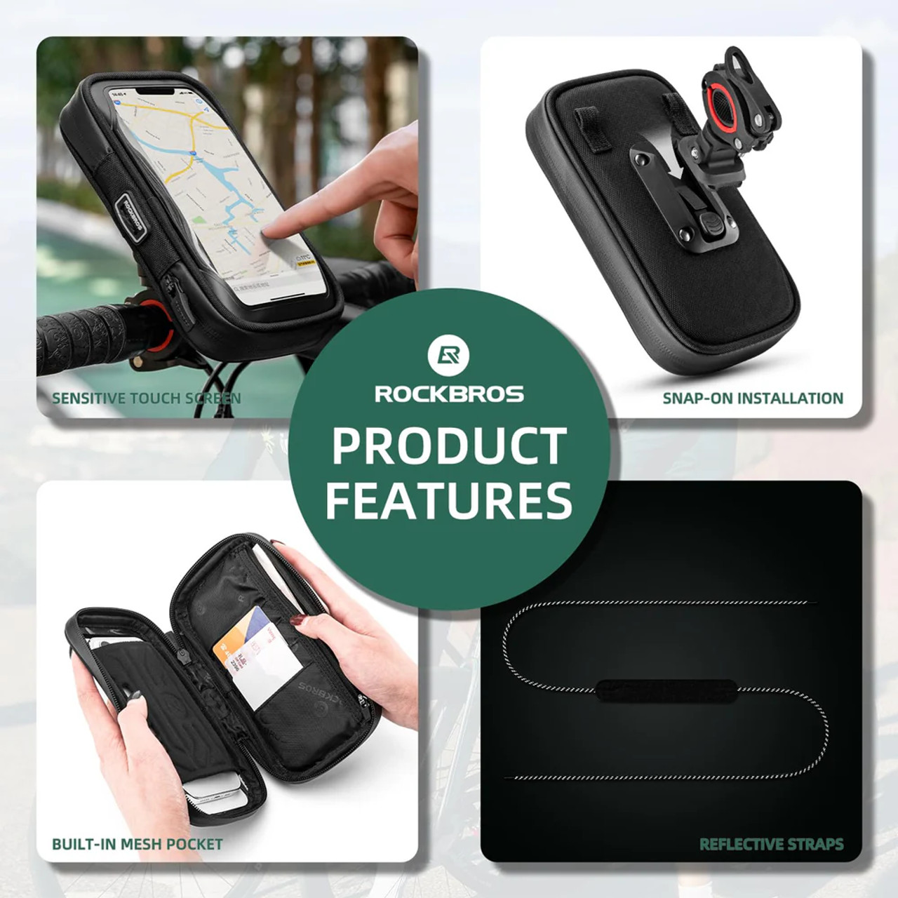 ROCKBROS Bike Phone Mount 270° Rotatable Quick Release Bike Phone Holder Handlebar Bag