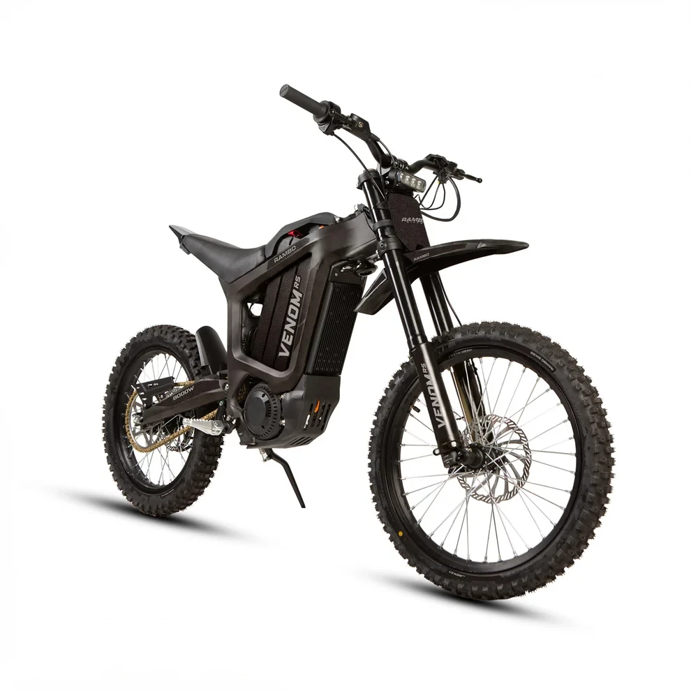 The Rambo Venom RS is Rambo's first true high-performance electric dirt bike, designed for riders looking for more power, capability, and off-road performance than a traditional e-bike can offer.