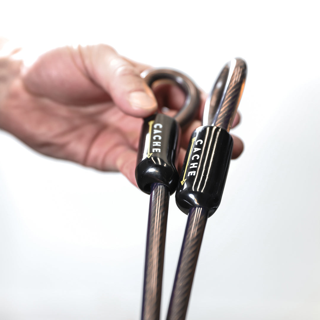 The Cache Anchor Lock was designed with security in mind. The Anchor is built upon 10MM of steel wire beaded cables and sandwiched between neoprene casing to give you a thick and sturdy lock that will deter thieves and keep your valuables locked to your Basecamp Pad.