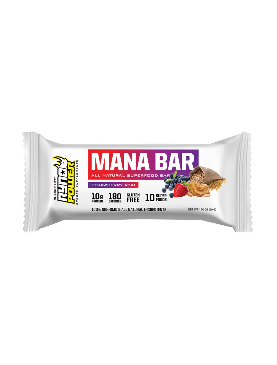 Ryno Power Mana Protein Bar Caddy Strawberry Acai - 12 Bars