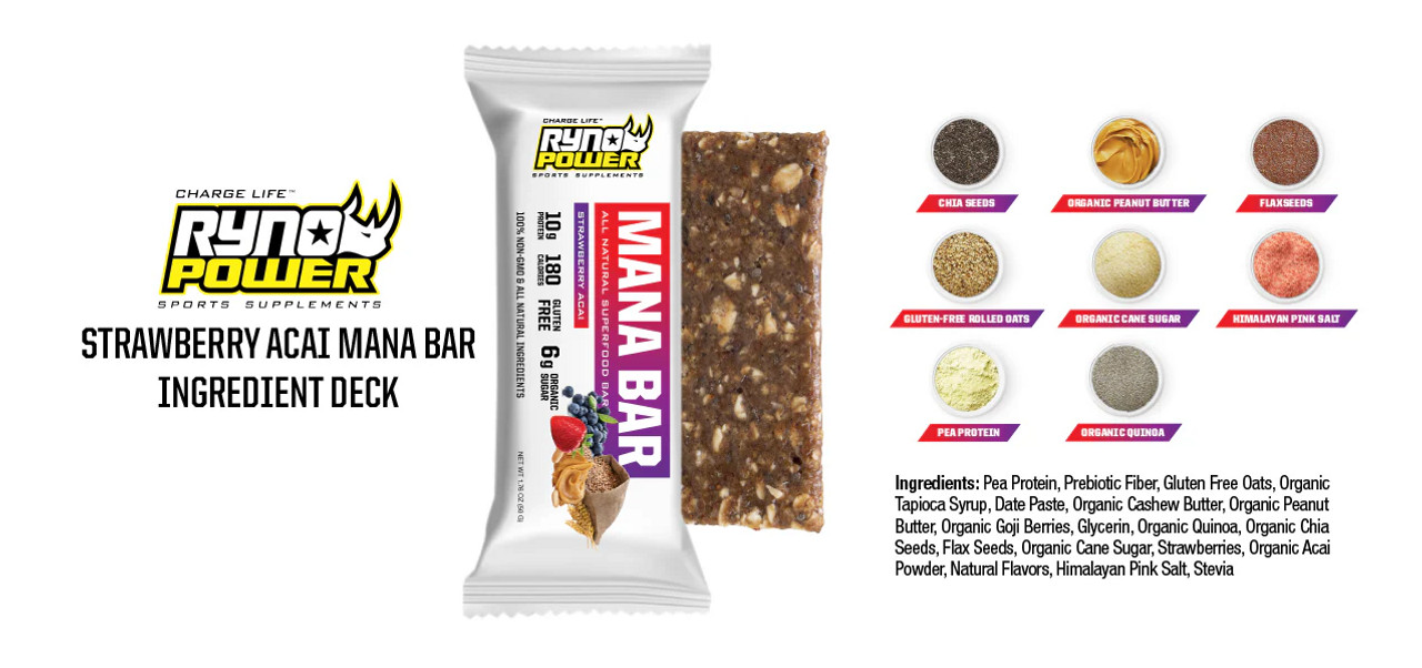 Ryno Power Mana Protein Bar Caddy Strawberry Acai - 12 Bars