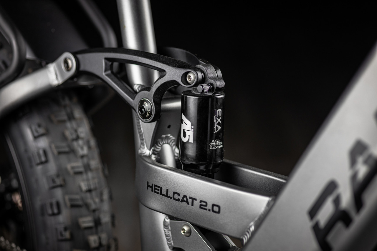 Rambo's only AWD full-suspension hunting ebike. The Hellcat 2.0 FS combines dual-motor traction with a full-suspension frame that absorbs trail punishment without slowing you down. LED light bar standard. Available in 20Ah or 30Ah battery. Built for hunters who demand maximum capability across the most demanding terrain they ride.