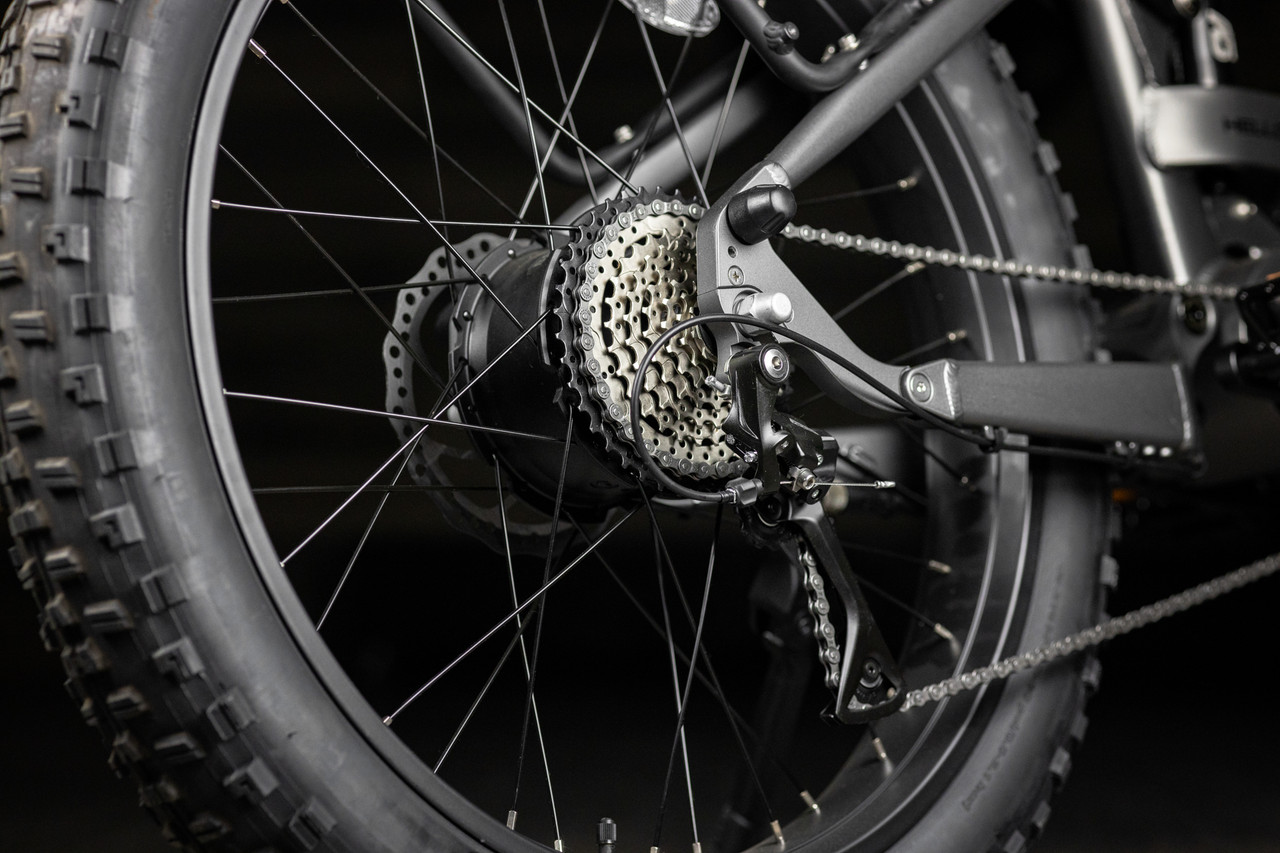 Rambo's only AWD full-suspension hunting ebike. The Hellcat 2.0 FS combines dual-motor traction with a full-suspension frame that absorbs trail punishment without slowing you down. LED light bar standard. Available in 20Ah or 30Ah battery. Built for hunters who demand maximum capability across the most demanding terrain they ride.