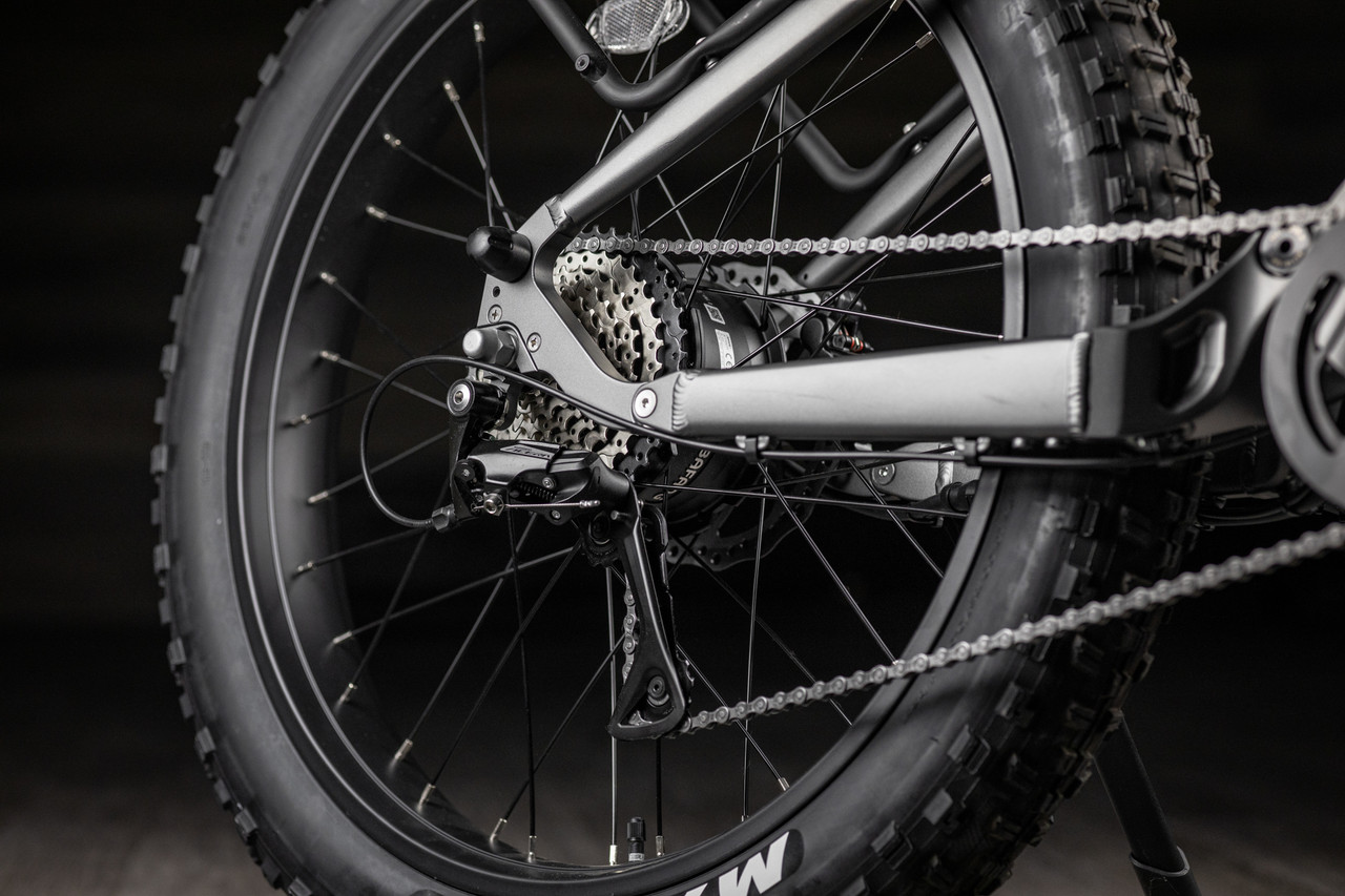 Rambo's only AWD full-suspension hunting ebike. The Hellcat 2.0 FS combines dual-motor traction with a full-suspension frame that absorbs trail punishment without slowing you down. LED light bar standard. Available in 20Ah or 30Ah battery. Built for hunters who demand maximum capability across the most demanding terrain they ride.