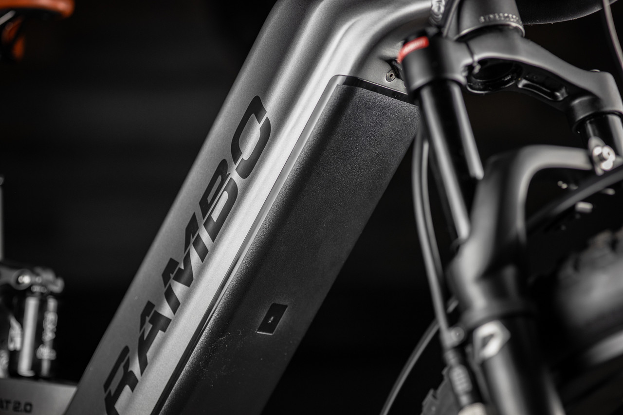 Rambo's only AWD full-suspension hunting ebike. The Hellcat 2.0 FS combines dual-motor traction with a full-suspension frame that absorbs trail punishment without slowing you down. LED light bar standard. Available in 20Ah or 30Ah battery. Built for hunters who demand maximum capability across the most demanding terrain they ride.