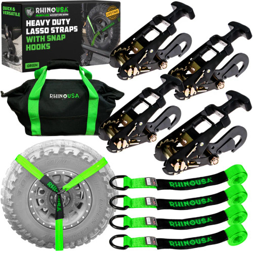Rhino USA Car-Tie-Down Lasso Straps - Snap Hook (Green)