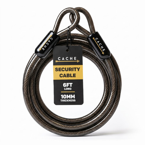 The Cache Anchor Lock was designed with security in mind. The Anchor is built upon 10MM of steel wire beaded cables and sandwiched between neoprene casing to give you a thick and sturdy lock that will deter thieves and keep your valuables locked to your Basecamp Pad.