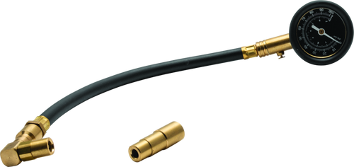 The Dual Tire Gauge from BikeMaster features interchangeable air chucks, designed to fit both presta and schrader valve stems.