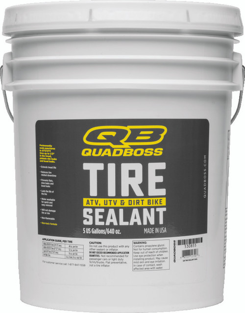 QuadBoss Tire Sealant - 5 Gallon. The perfect remedy for a tire that might have received the worst of it after an arduous ride.