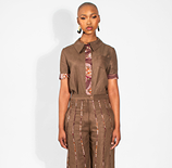 Model wearing The Dignified dress - A-line dress with wax print