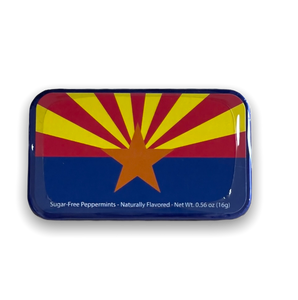 small rectangular tin with Arizona state flag 