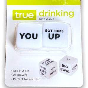 Two white die with black lettering package in a white and yellow cardboard and plastic