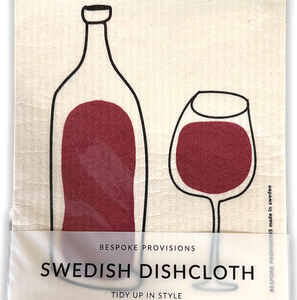 Rectangular dishcloth with drawing of wine bottle and a wine glass